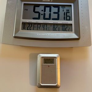 Silver Atomic Wall Clock with Digital Display